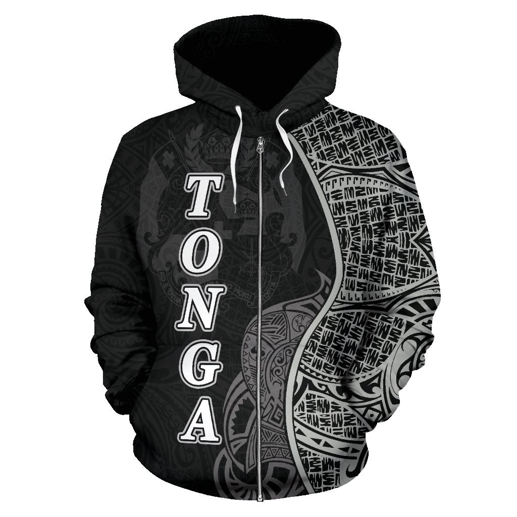 Tonga Polynesian Zip up Hoodie Coconut Tree Black - Polynesian Pride