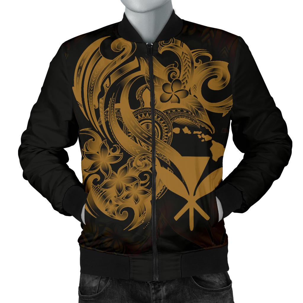 Polynesian Hawaii Men's Bomber Jacket - Kanaka Maoli Gold Turtle - Polynesian Pride