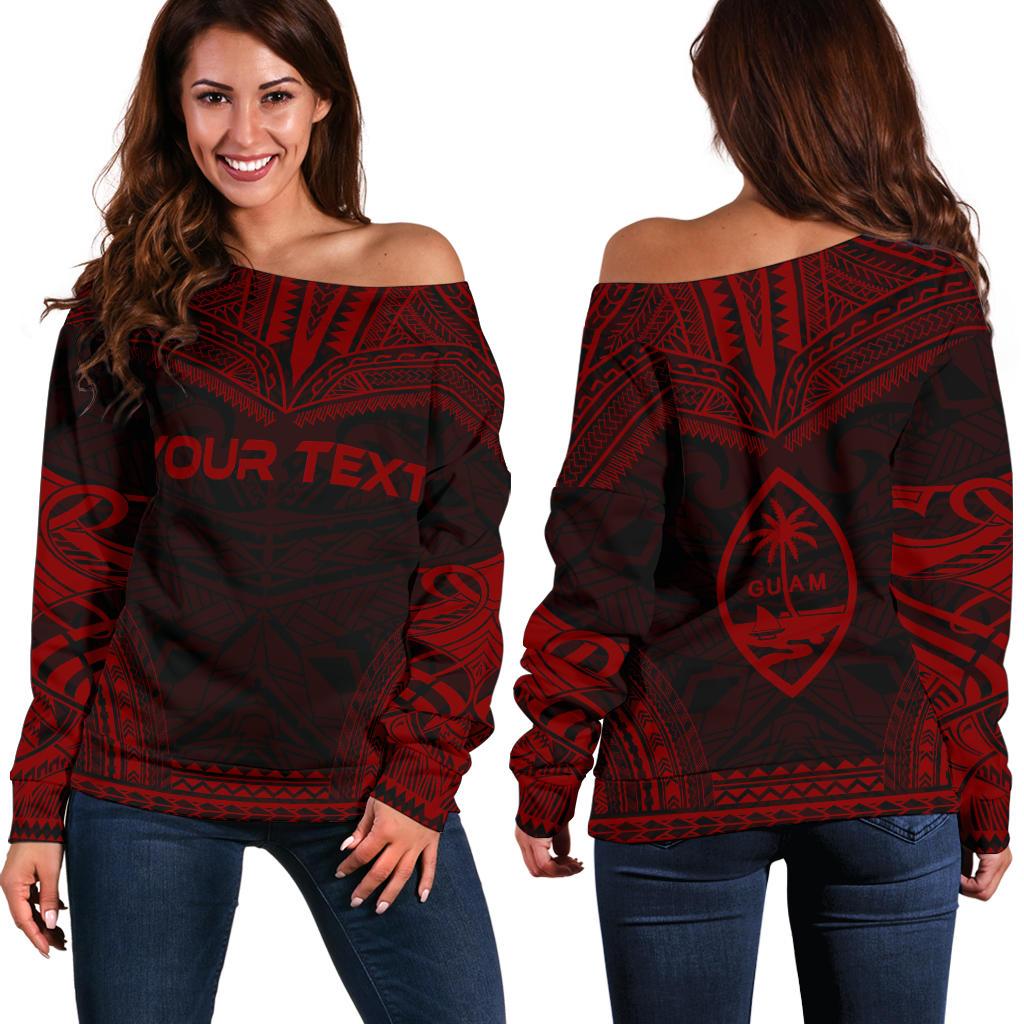 Guam Polynesian Chief Custom Personalised Women's Off Shoulder Sweater - Red Version Red - Polynesian Pride