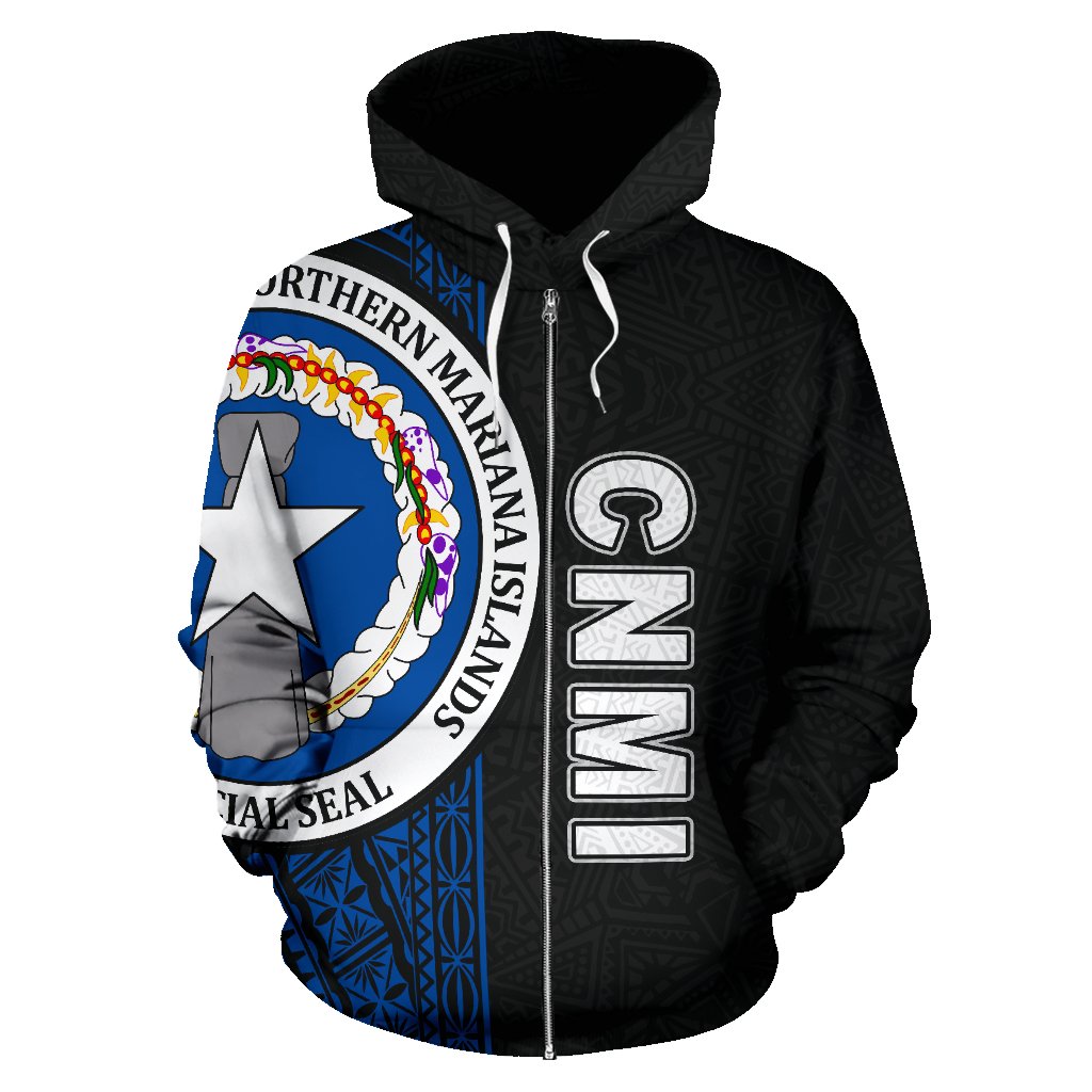 Northern Mariana Islands Polynesian All Over Zip up Hoodie Blue Line - Polynesian Pride
