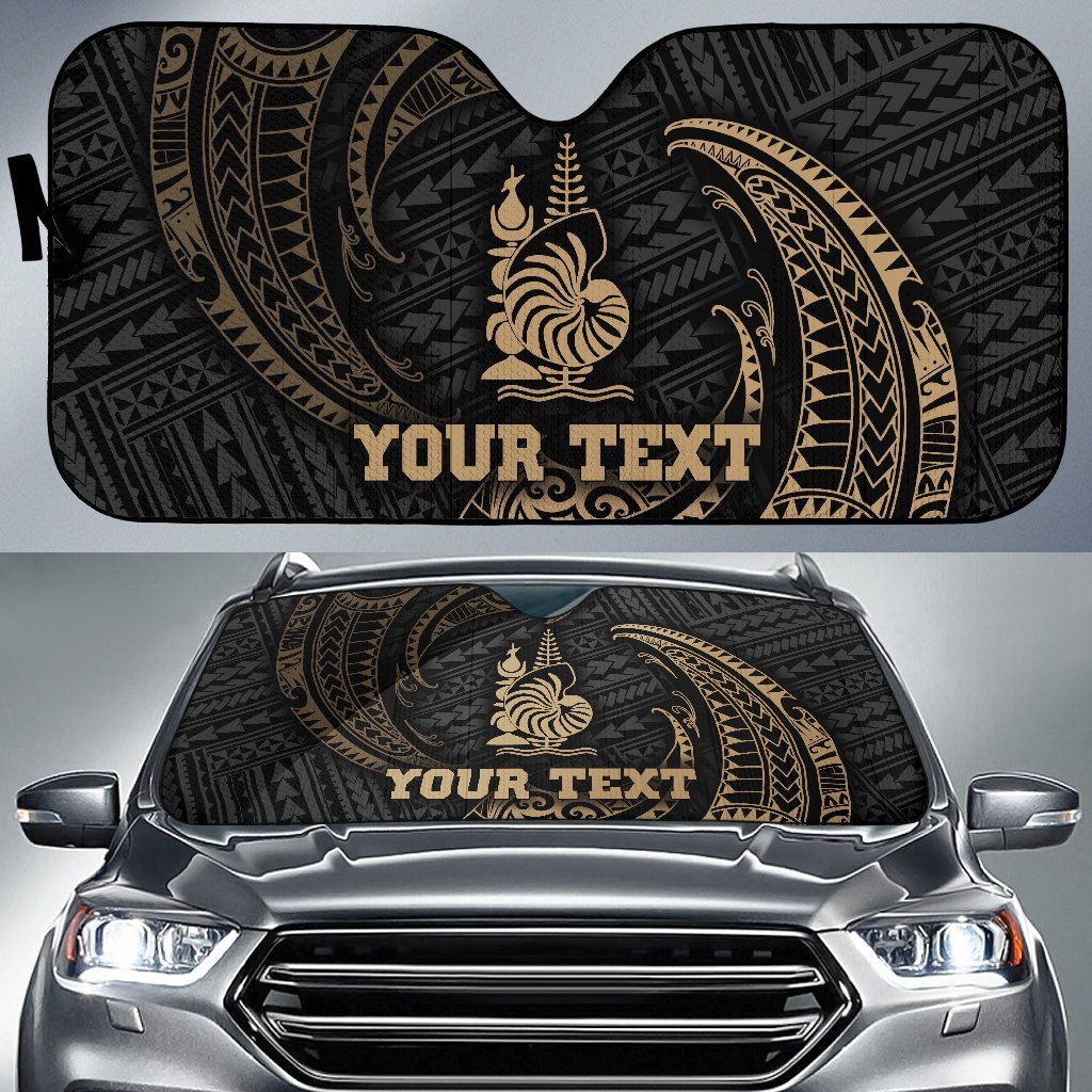 Polynesian New Caledonia Custom Personalised Sun Shades - Gold Tribal Wave Auto Sun Shade Universal Fit Gold - Polynesian Pride