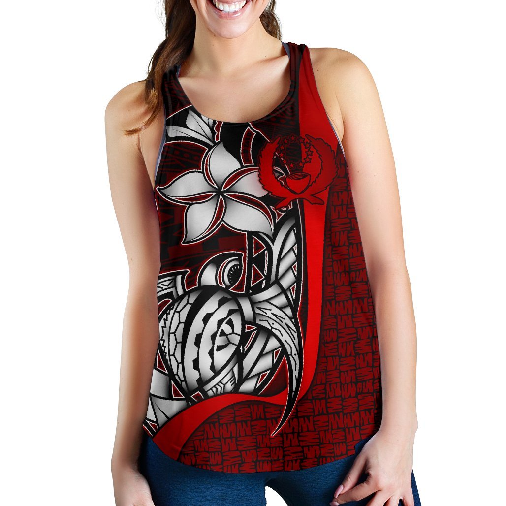 Pohnpei Micronesia Women's Racerback Tank Red - Turtle With Hook - Polynesian Pride