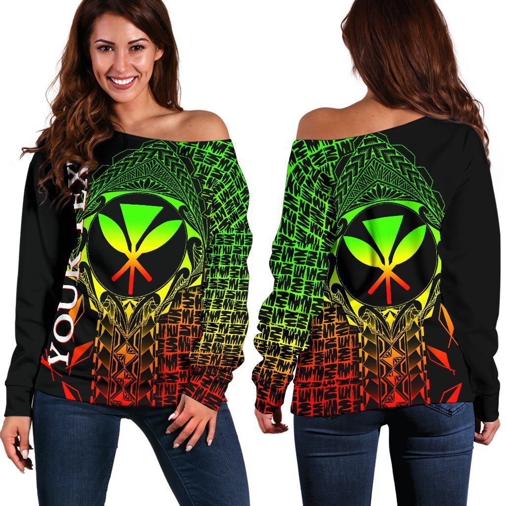 Hawaii Custom Personalised Women's Off Shoulder Sweater - Kanaka Maoli Rocket Style (Reggae) Black - Polynesian Pride