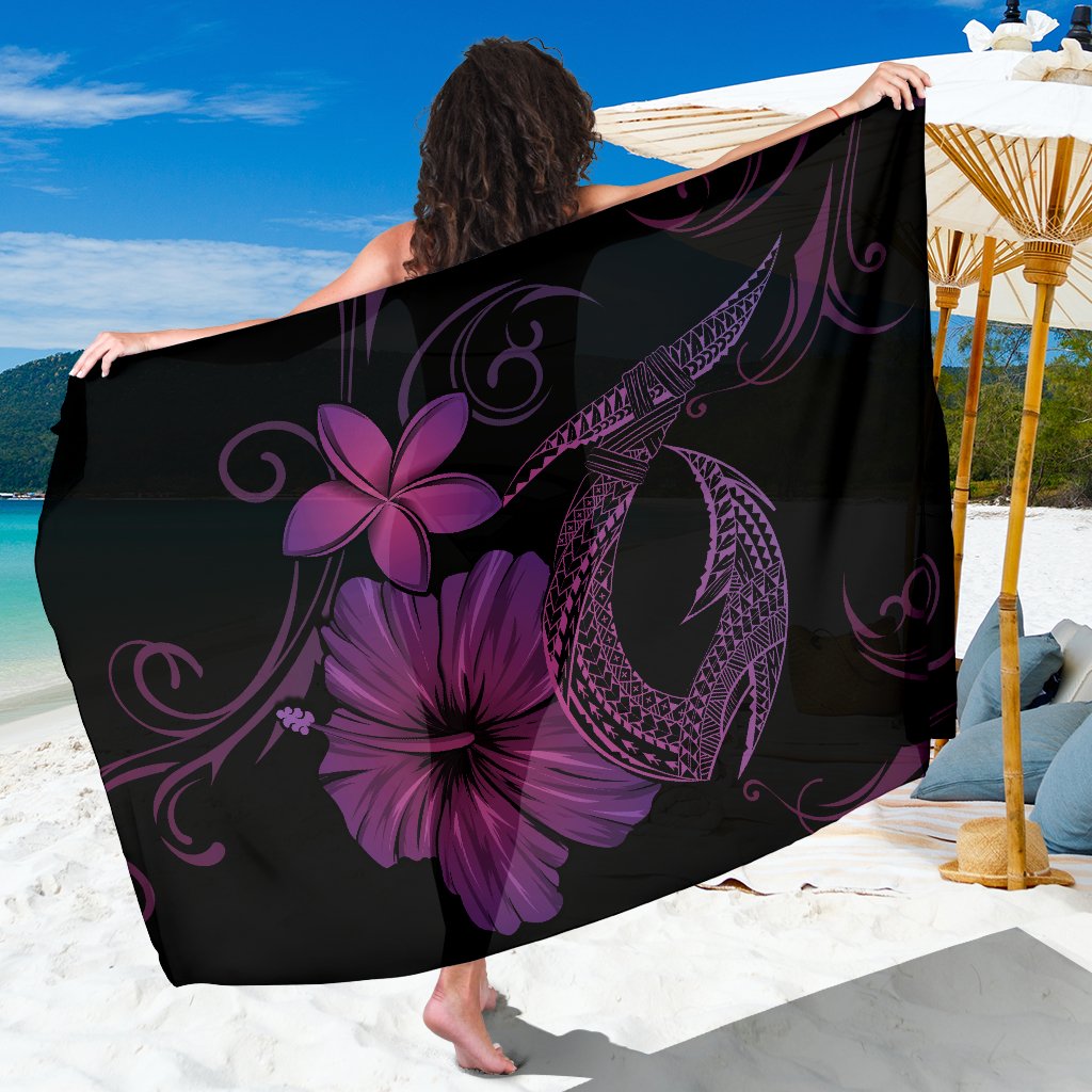 Hawaii Fish Hook Hibiscus Plumeria Poly Sarong - Pink Sarong One Size Pink - Polynesian Pride