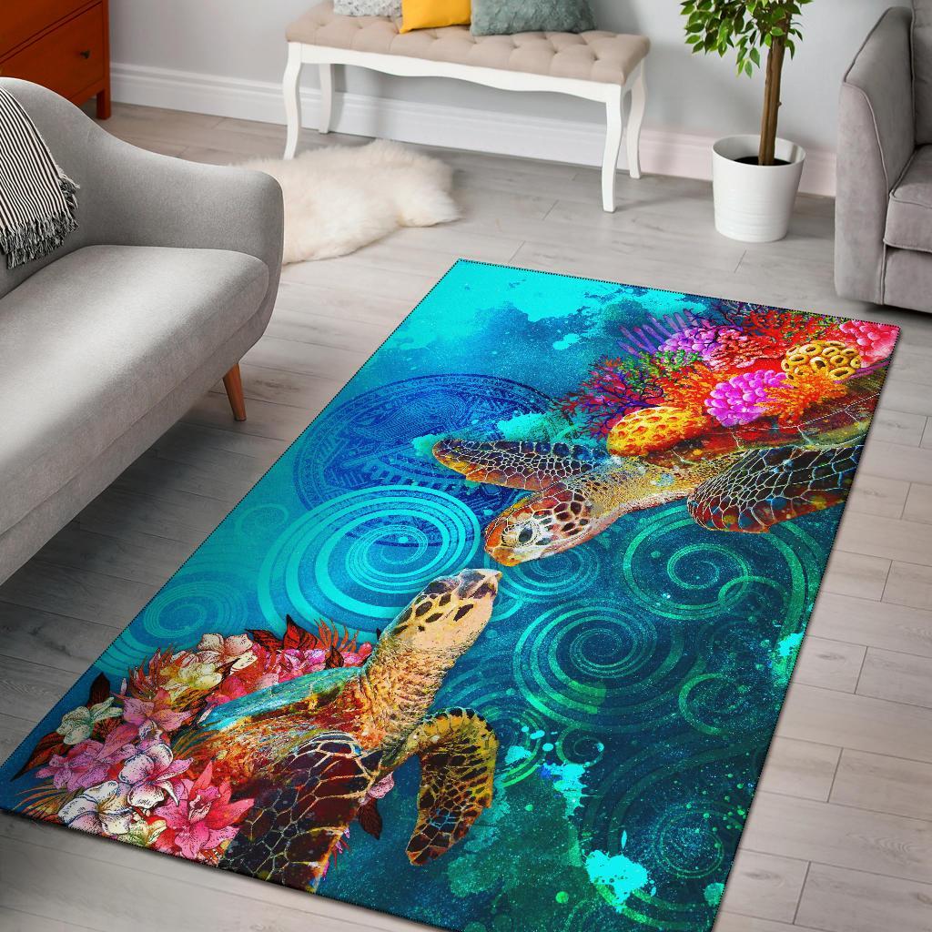 American Samoa Area Rug - Sea Turtle Coral Treasure GOLD - Polynesian Pride