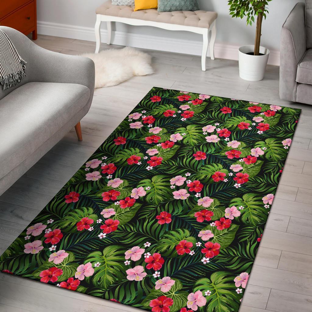 Tropical Flower Mix Rug Black - Polynesian Pride