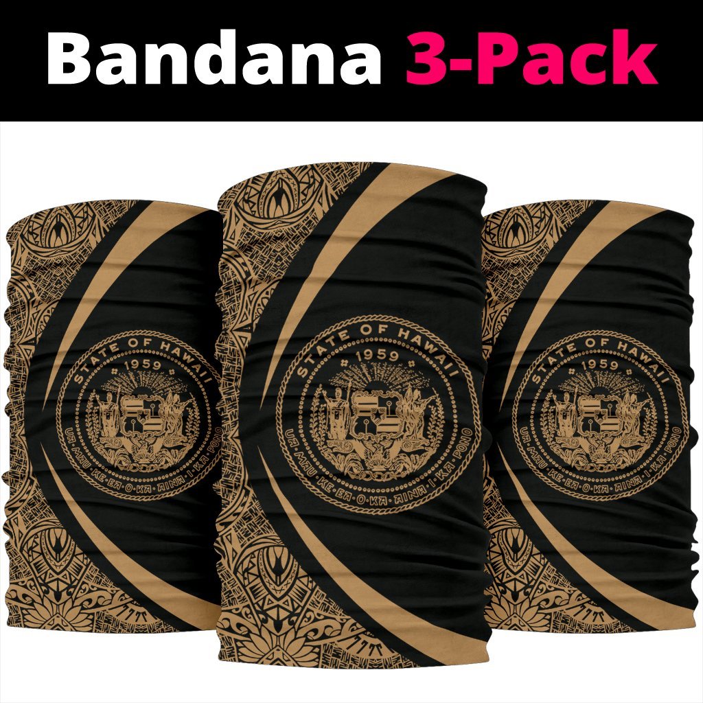 Hawaiian Bandana Coat Of Arm Polynesian Bandana 3-Pack - Circle Style Gold - Polynesian Pride