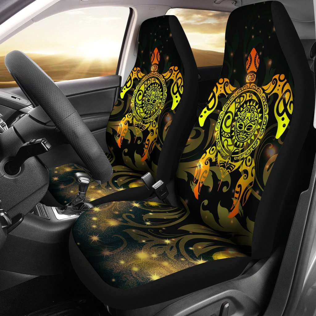 Polynesian Car Seat Covers - Maori Turtle Tiki Face Universal Fit Black - Polynesian Pride