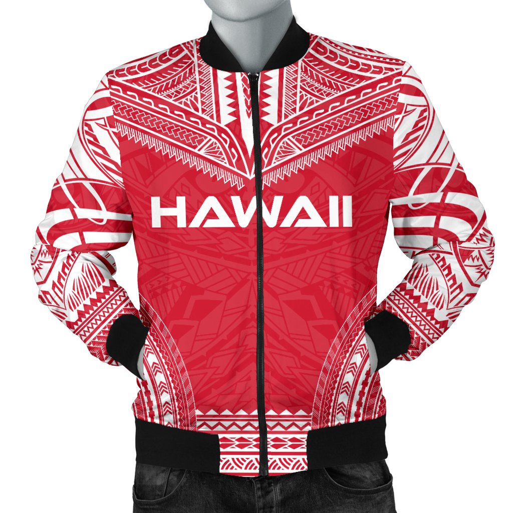 Hawaii Flag Polynesian Chief Men's Bomber Jacket Red - Polynesian Pride