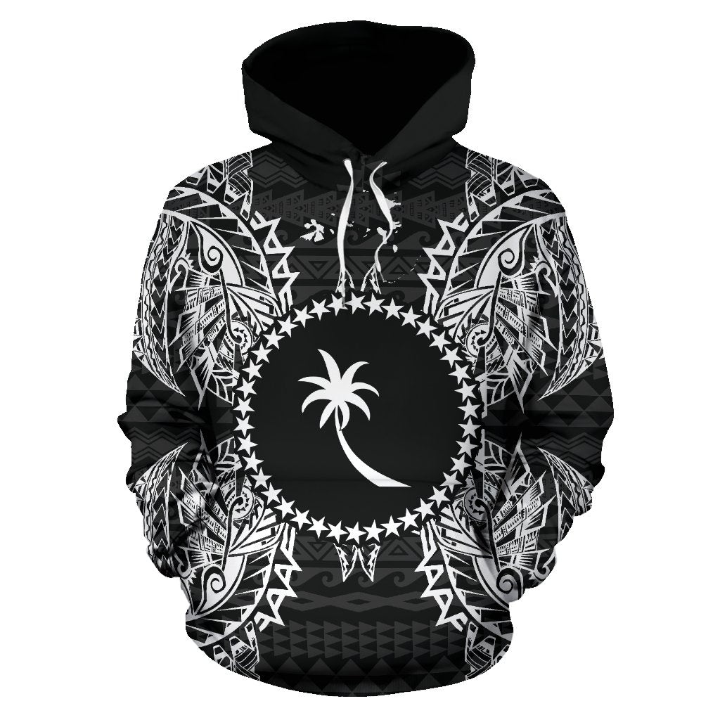 Chuuk Polynesian ll Over Hoodie Map Black - Polynesian Pride