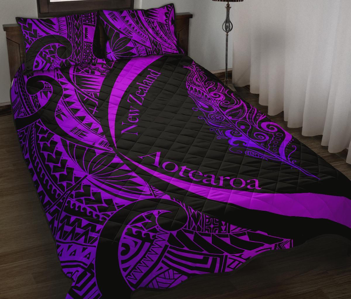 Light Silver Fern Maori Quilt Bed Set Circle Style, Purple Purple - Polynesian Pride