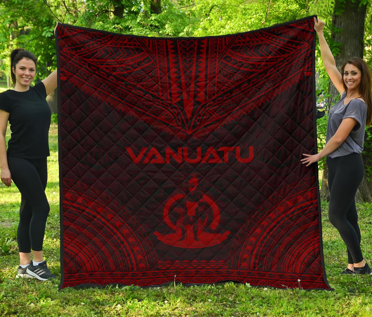 Vanuatu Premium Quilt - Vanuatu Coat Of Arms Polynesian Chief Red Version Red - Polynesian Pride