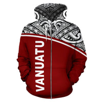 Vanuatu Polynesian Zip up Hoodie Red Curve - Polynesian Pride