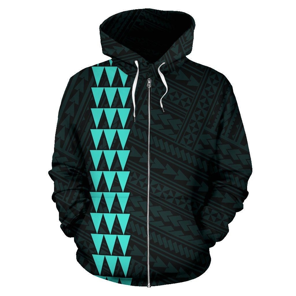 Hawaii Kakau Polynesian Turquoise Hammerhead Shark Hoodie (Zip) - Polynesian Pride