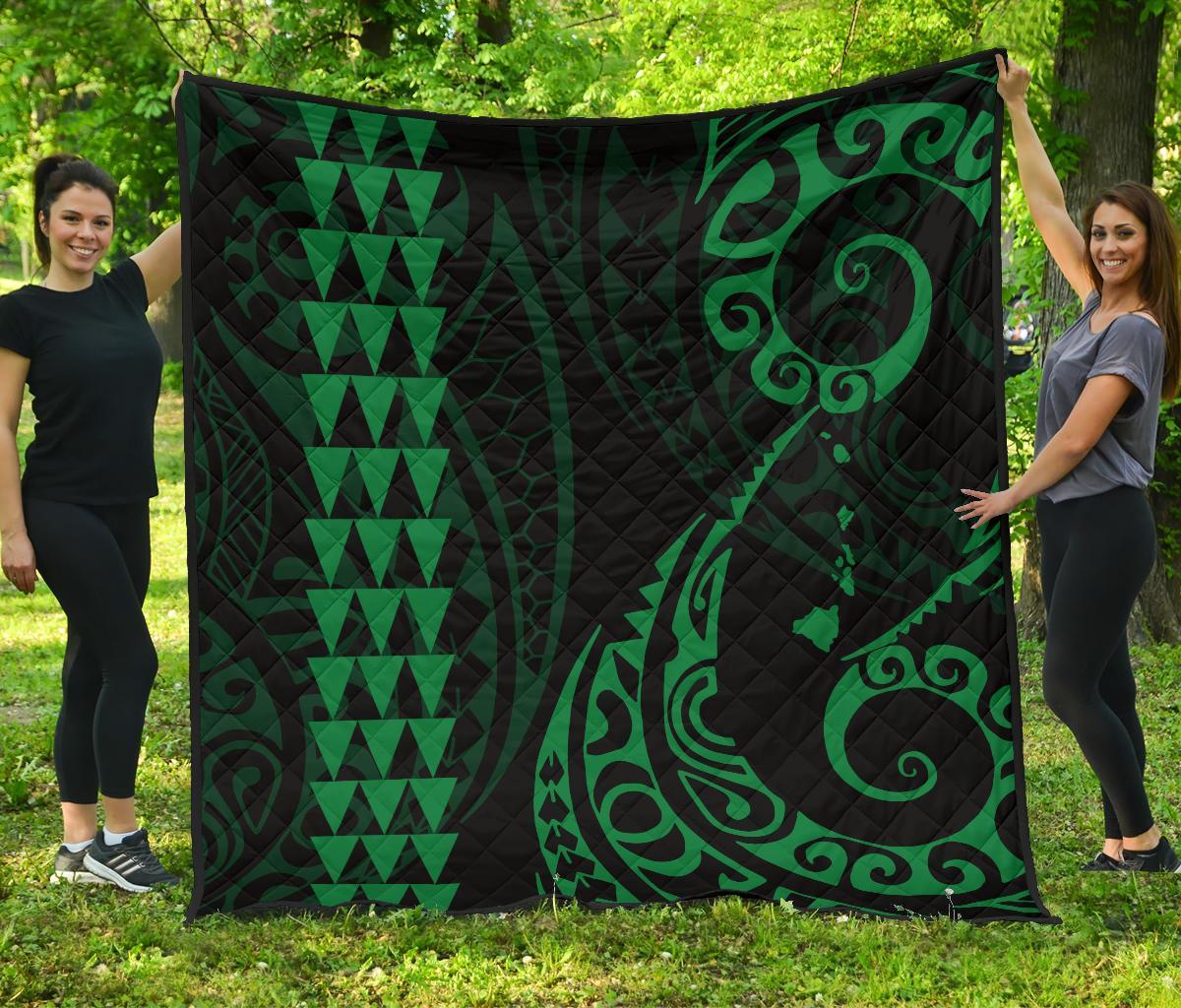 Hawaii Kakau Green Polynesian Premium Quilt Green - Polynesian Pride
