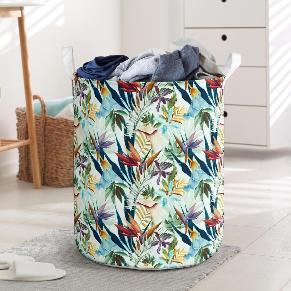 Tropical Flower, Plant And Leaf Pattern Hawaii Laundry Basket Laundry Basket One Size Black - Polynesian Pride