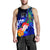 Fiji Men's Tank Top - Humpback Whale with Tropical Flowers (Blue) - Polynesian Pride