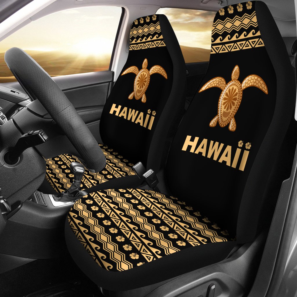 Hawaii Car Seat Covers - Hawaii Polynesian Turtle Gold Version Universal Fit Black - Polynesian Pride