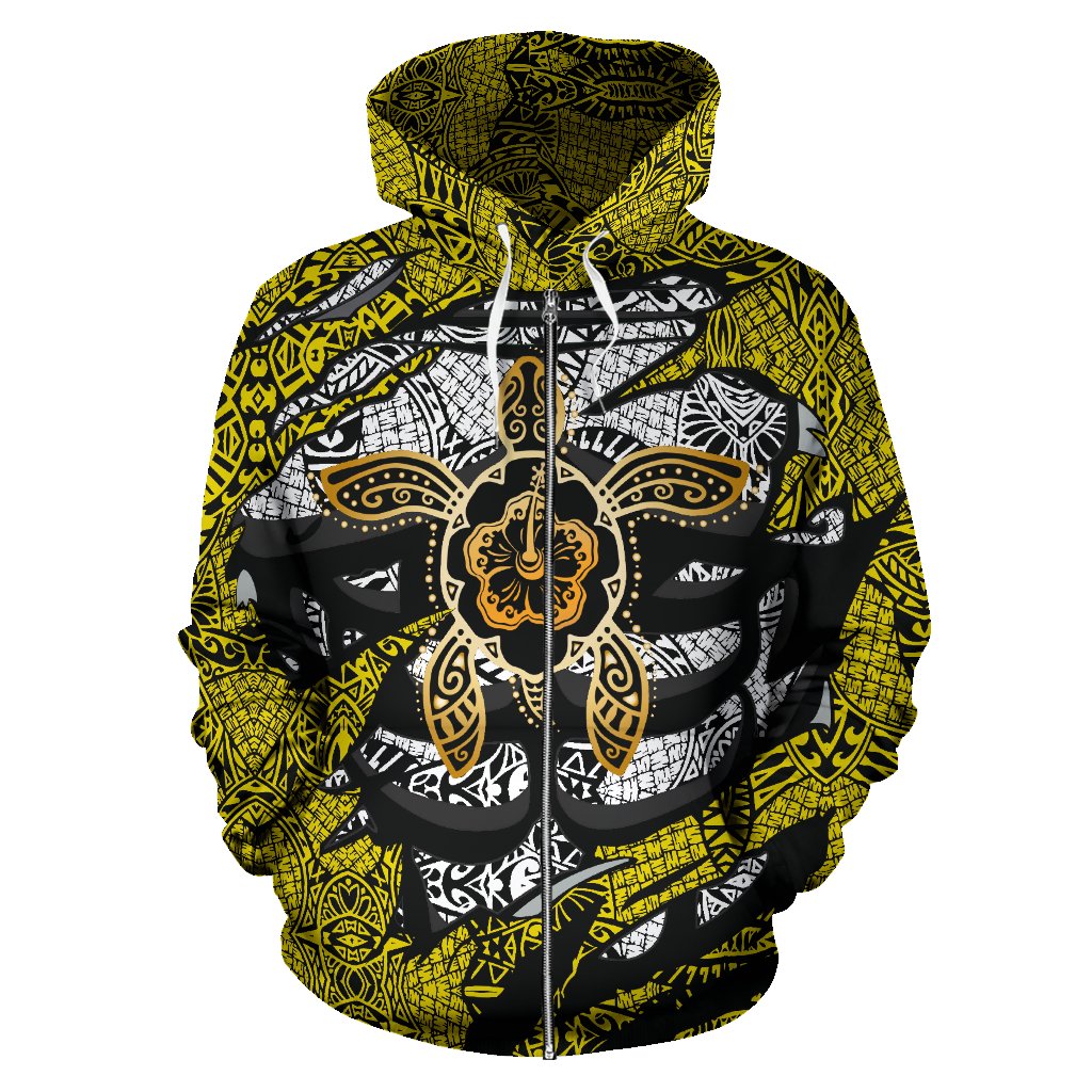 Hibiscus Polynesian Yellow Hawaii Turtle Hoodie (Zip) - Polynesian Pride