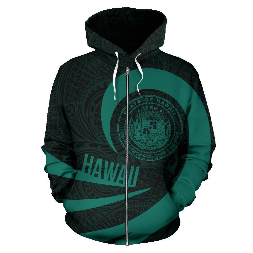 Hawaii Coat of Arms Roll In My Heart Zip up Hoodie Celadon - Polynesian Pride