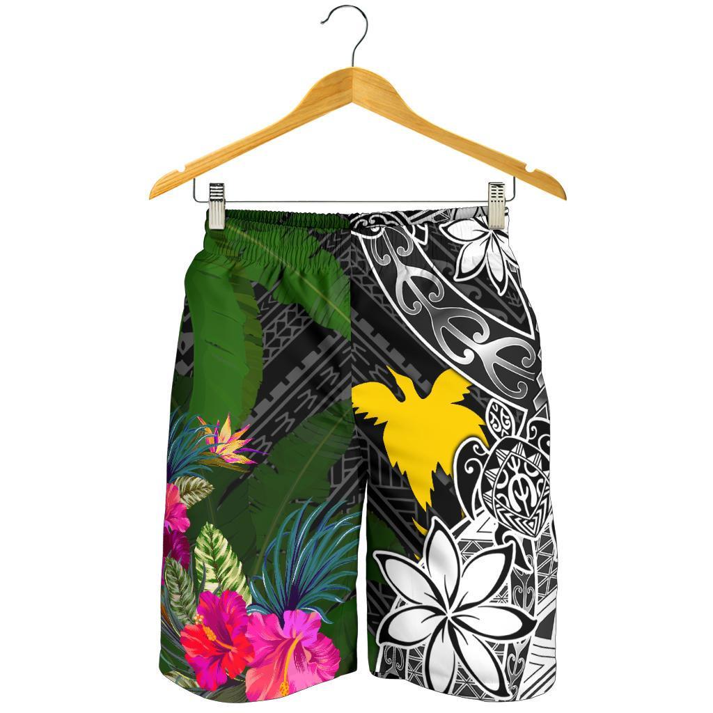 Papua New Guinea Men Shorts - Turtle Plumeria Banana Leaf Crest - Polynesian Pride