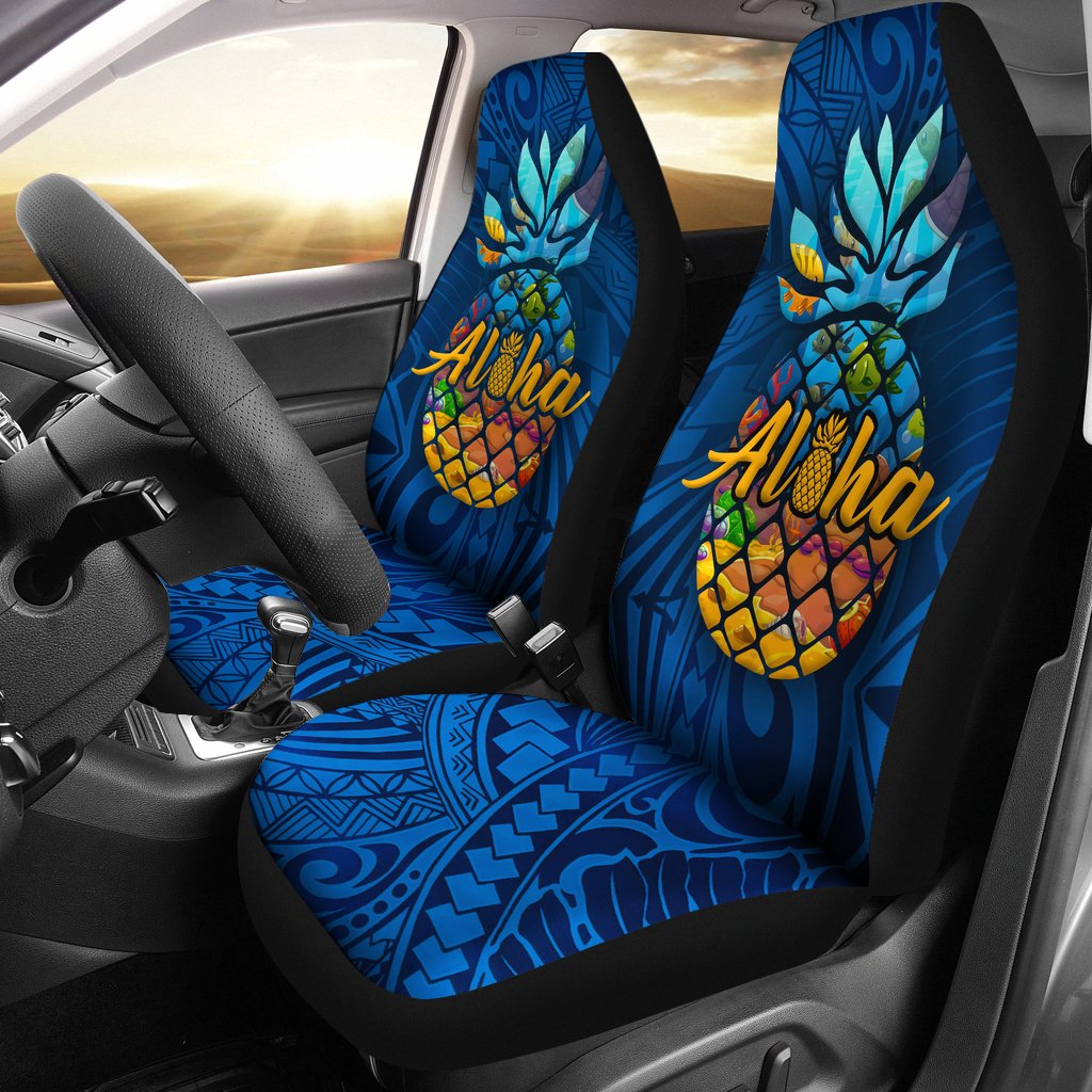 Hawaii Car Seat Covers - Aloha Pineapple Universal Fit Blue - Polynesian Pride