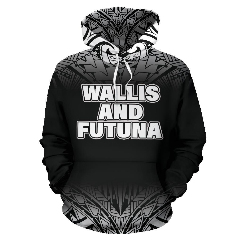 Wallis and Futuna All Over Hoodie Polynesian Fog Black Style - Polynesian Pride