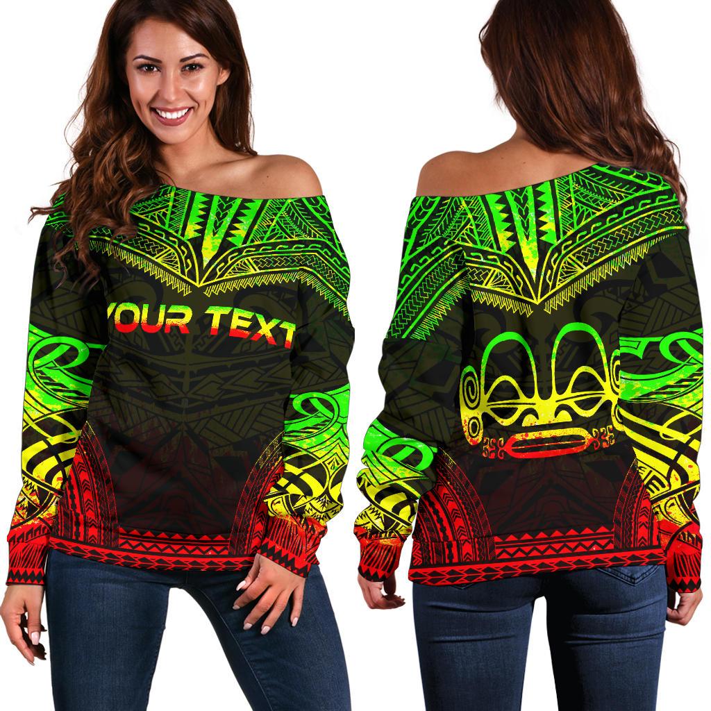 Marquesas Islands Polynesian Chief Custom Personalised Women's Off Shoulder Sweater - Reggae Version Art - Polynesian Pride