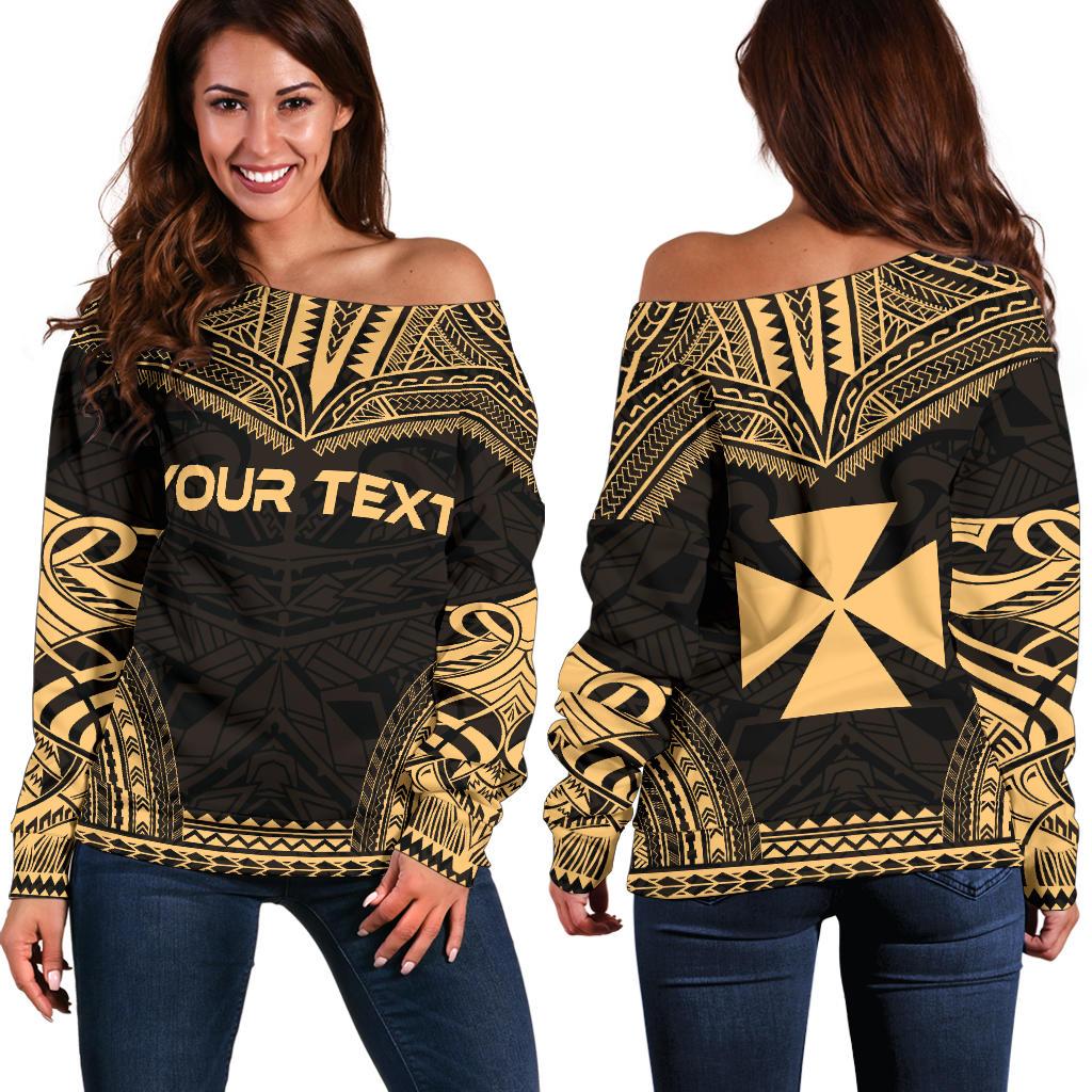 Wallis And Futuna Polynesian Chief Custom Personalised Women's Off Shoulder Sweater - Gold Version Gold - Polynesian Pride