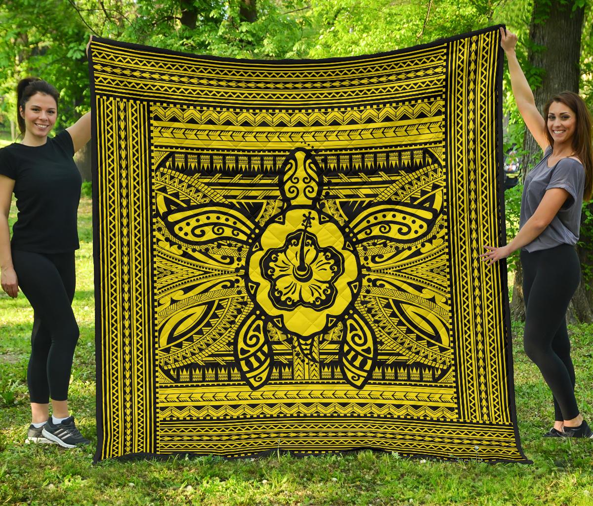 Hawaii Polyensian Turtle Premium Quilt Yellow Yellow - Polynesian Pride
