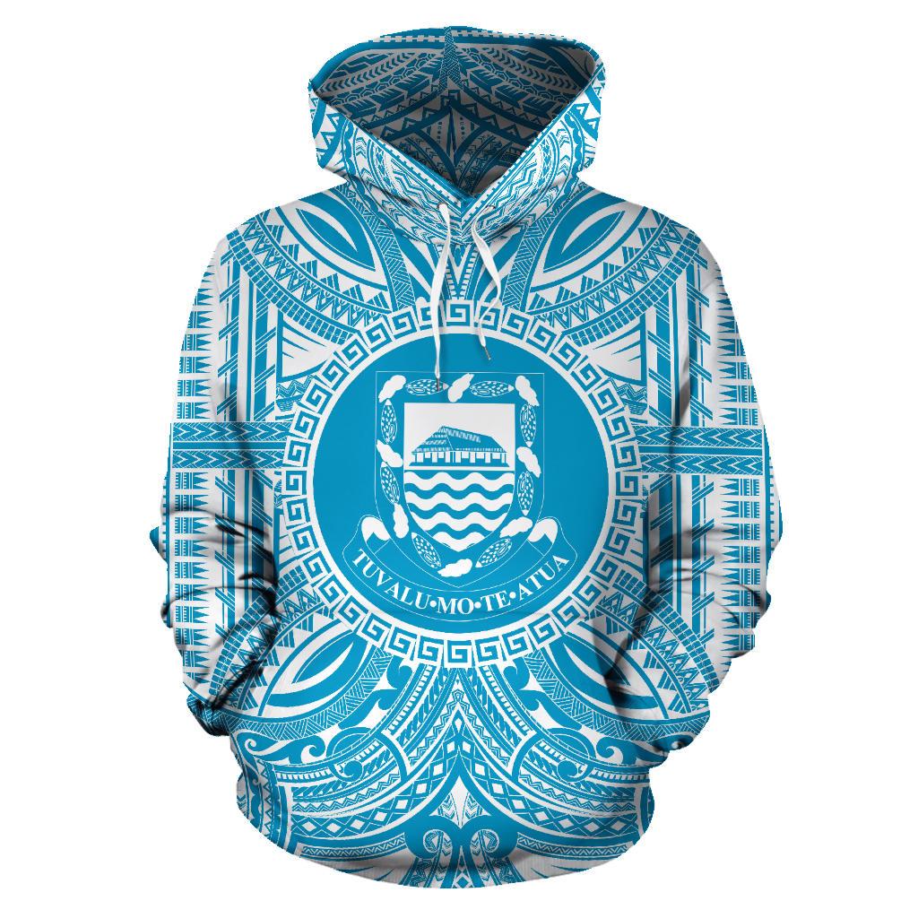 Tuvalu ll Over Hoodie Tuvalu Coat of rms Polynesian Flag Color Unisex Blue - Polynesian Pride