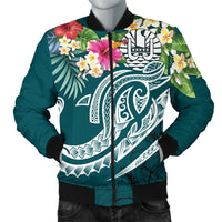 Nauru Polynesian Men's Bomber Jacket - Summer Plumeria (Turquoise) Turquoise - Polynesian Pride