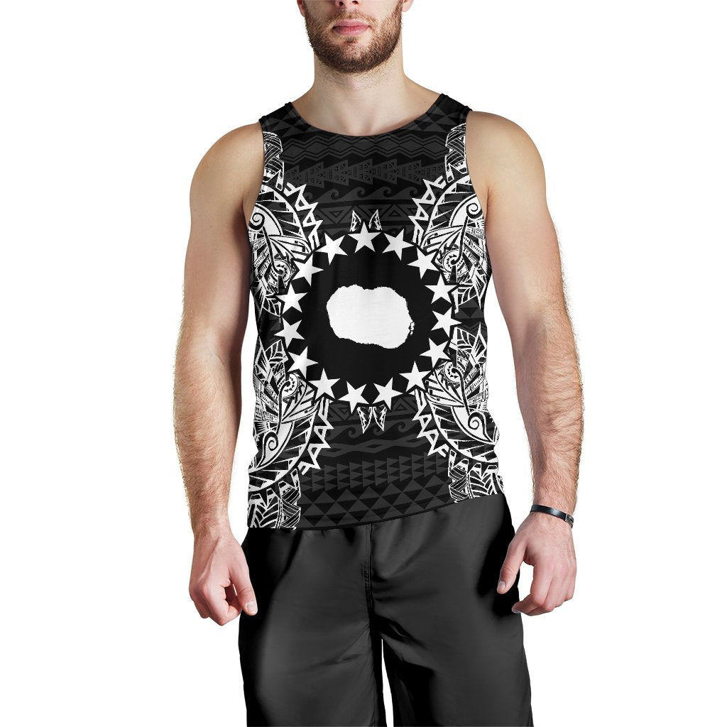 Cook Islands Polynesian Men Tank Top Map Black Black - Polynesian Pride
