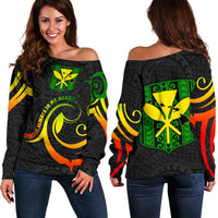 Hawaiian Kanaka Women's Off Shoulder Sweater Hawaii Always In My Heart AH Black - Polynesian Pride