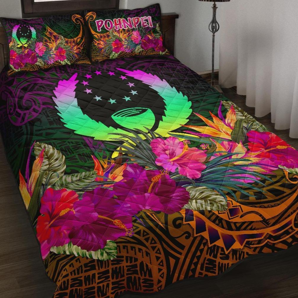 Pohnpei Quilt Bed Set - Summer Hibiscus Art - Polynesian Pride