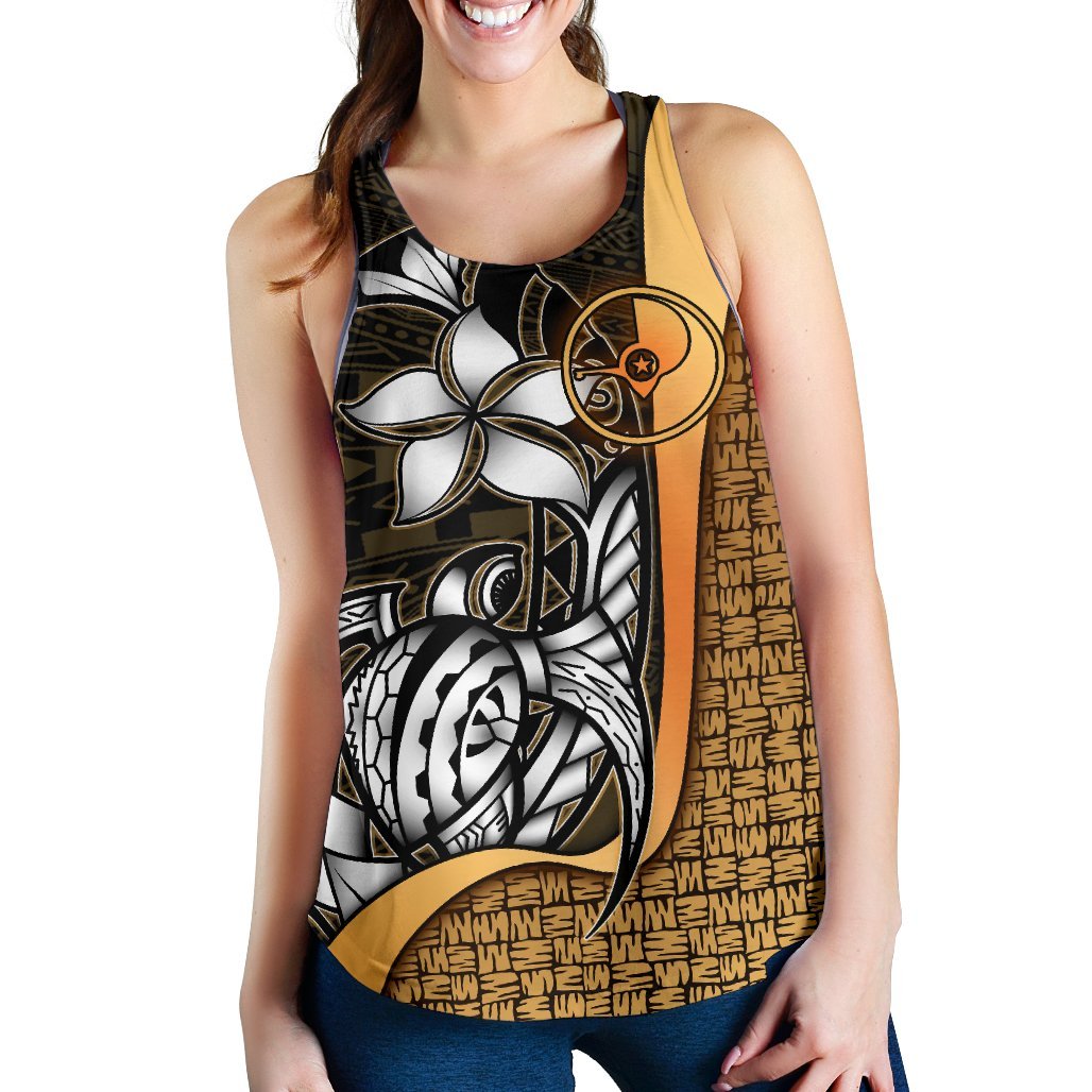 Yap Micronesia Women's Racerback Tank Gold - Turtle With Hook - Polynesian Pride