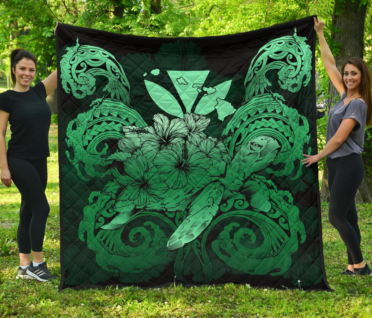 Hawaii Turtle Wave Polynesian Premium Quilt - Hey Style Green Green - Polynesian Pride