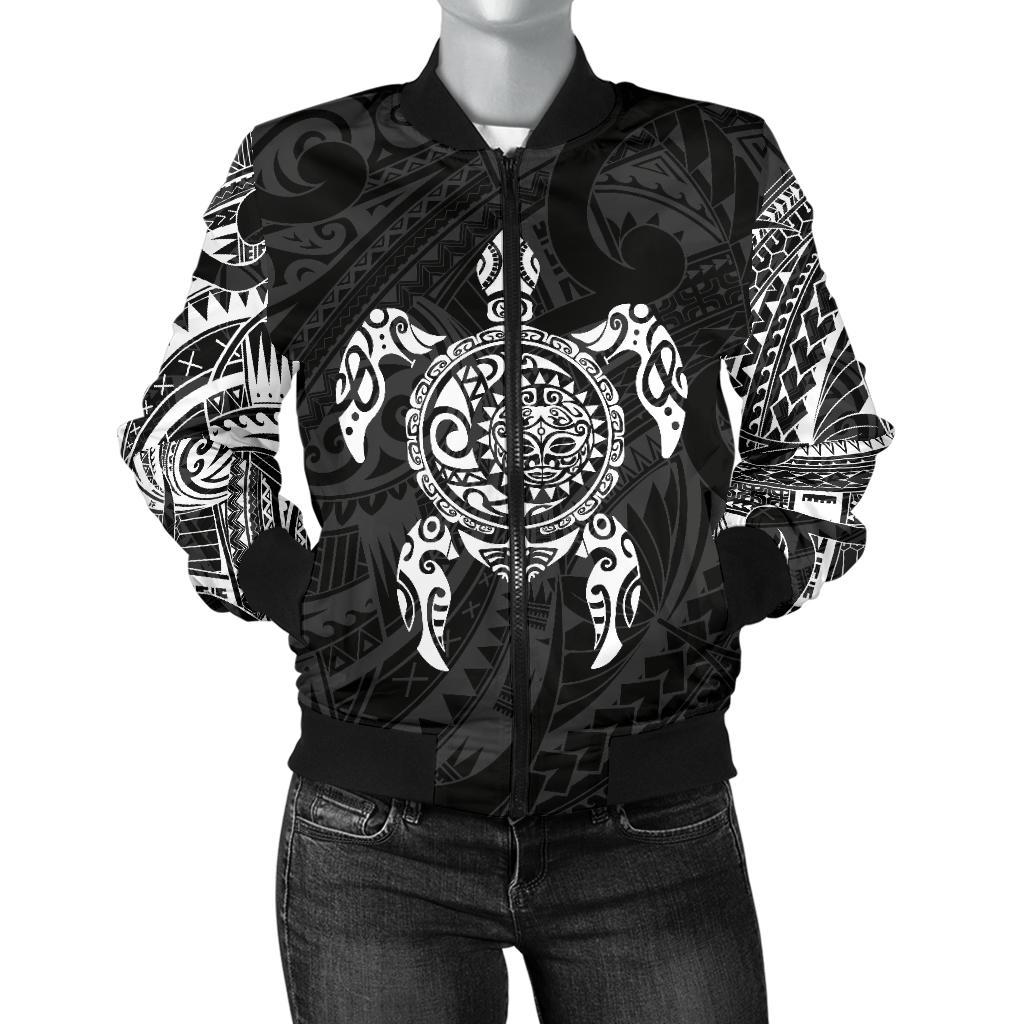 New Zealand Women Bomber Jacket, Maori Turtle Tattoo Golf Shirts - White Black - Polynesian Pride