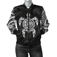 New Zealand Women Bomber Jacket, Maori Turtle Tattoo Golf Shirts - White Black - Polynesian Pride