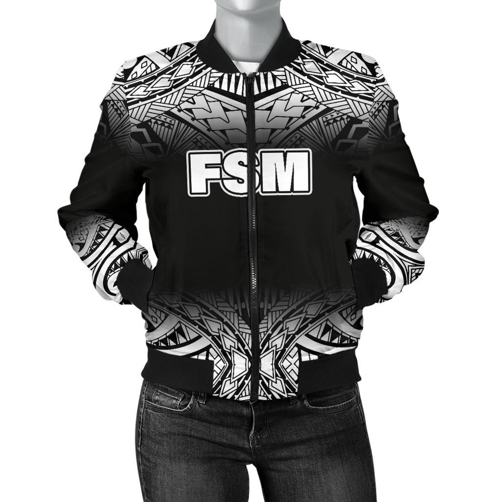 Federated States Of Micronesia Women's Bomber Jacket - Fog Black Style Black - Polynesian Pride