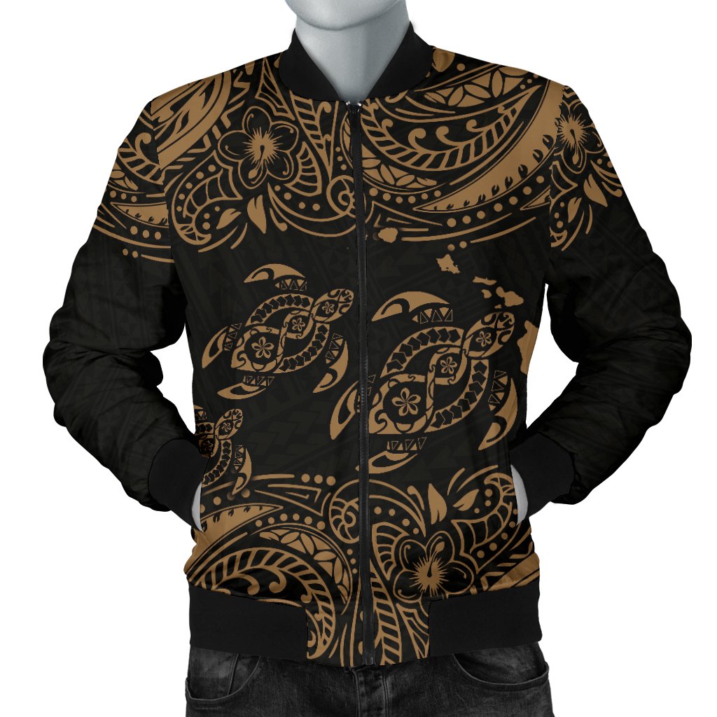 Hawaii Polynesian Men's Bomber Jacket - Gold Sea Turtle - Polynesian Pride
