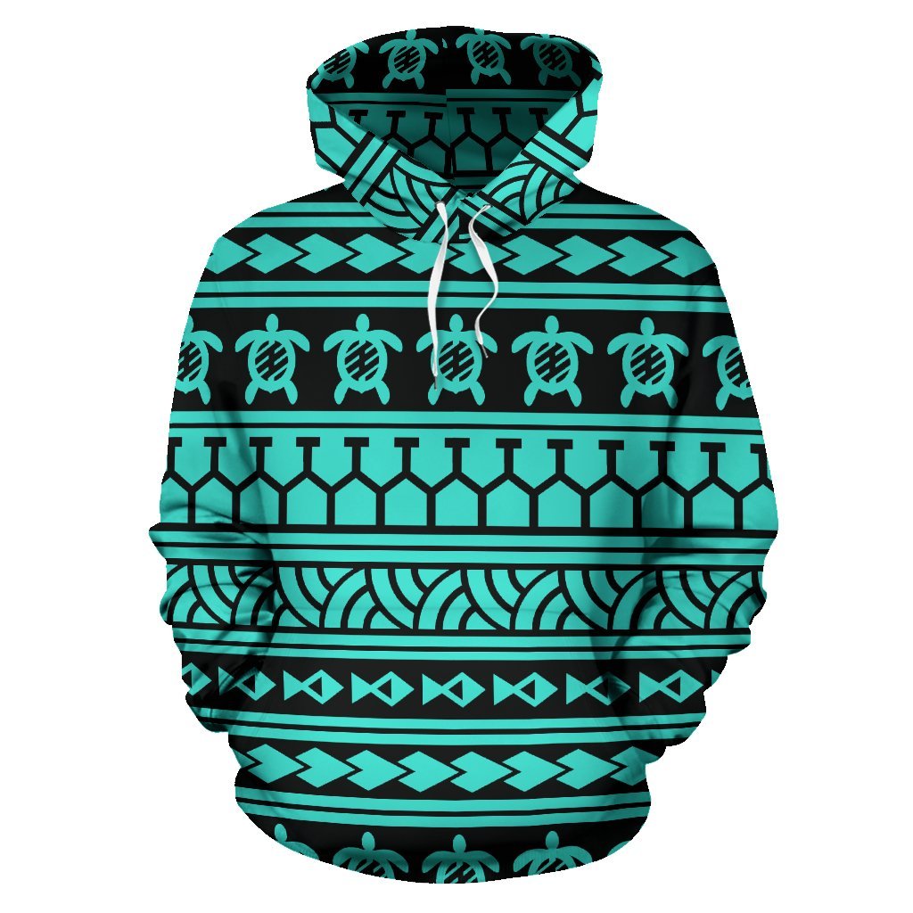 Hawaii Hoodie Polynesian Tattoo Tribal Turquoise Pullover Unisex Art - Polynesian Pride