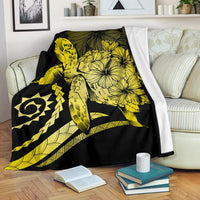 Hawaii Turtle Hibiscus Polynesian Vintage Premium Blanket - Yellow White - Polynesian Pride