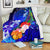 American Samoa Polynesian Premium Blanket - Humpback Whale with Tropical Flowers (Blue) - Polynesian Pride