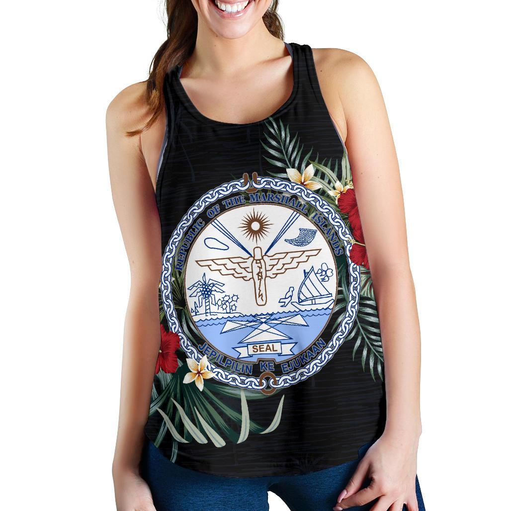 Marshall Islands Hibiscus Women's Racerback Tank A25 Black - Polynesian Pride