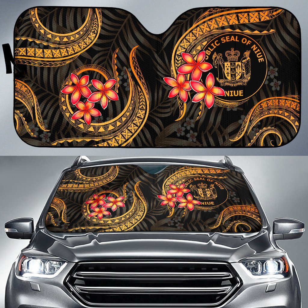 Niue Auto Sun Shades - Gold Plumeria Auto Sun Shade Universal Fit GOLD - Polynesian Pride