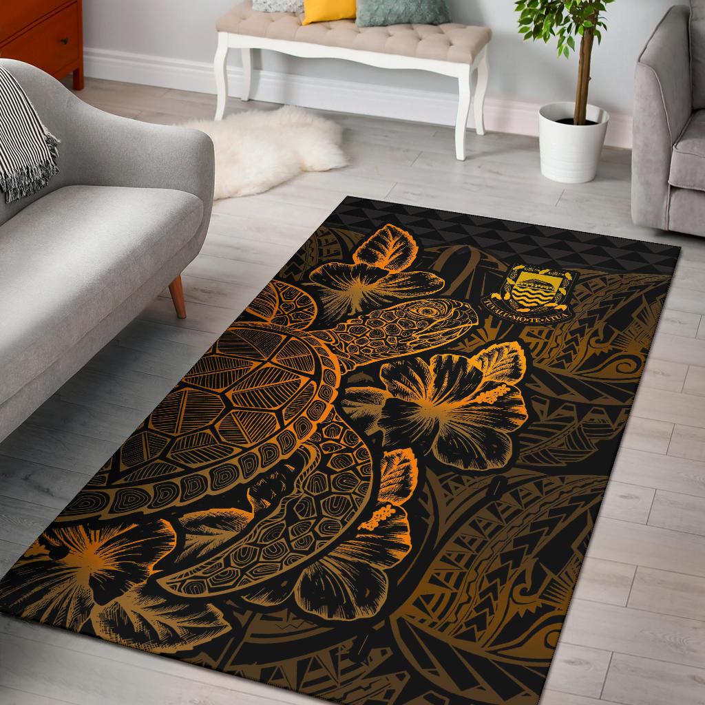 Tuvalu Area Rugs Turtle Hibiscus Gold Gold - Polynesian Pride