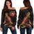 Samoa Polynesian Women's Off Shoulder Sweater - Turtle With Blooming Hibiscus Gold Gold - Polynesian Pride