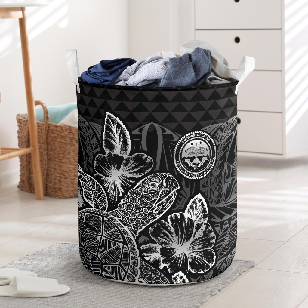 Federated States Of Micronesia Laundry Basket - Polynesian Turtle Hibiscus Black Laundry Basket One Size Black - Polynesian Pride