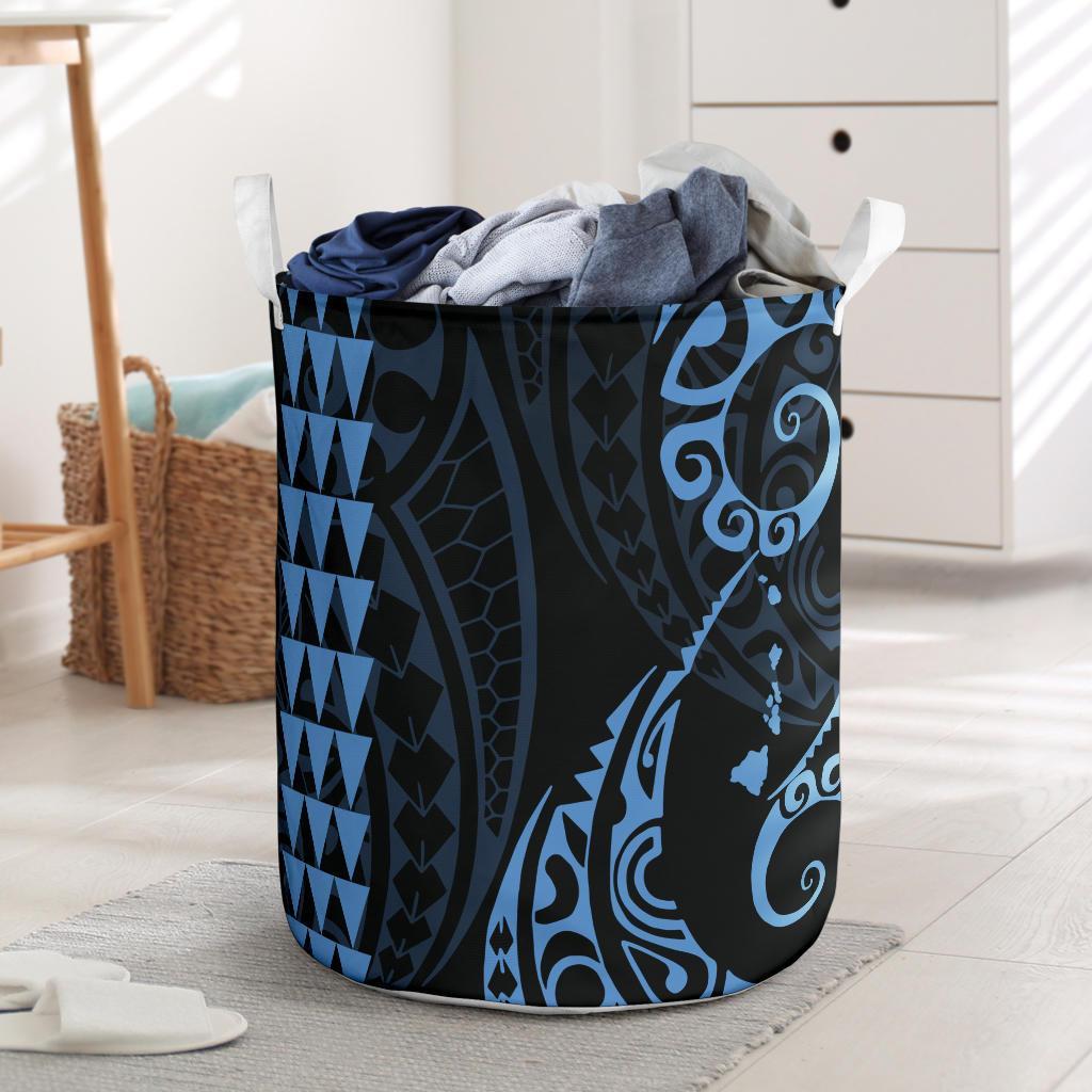 Kakau Polynesian Map Hawaii Laundry Basket Pastel Blue AH Laundry Basket - 1 One Size Blue - Polynesian Pride